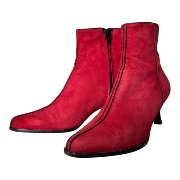 Vintage Bally Red Suede Stitch Detail Ankle Boots 5M Made in Italy Kitten Heel - Picture 7 of 13